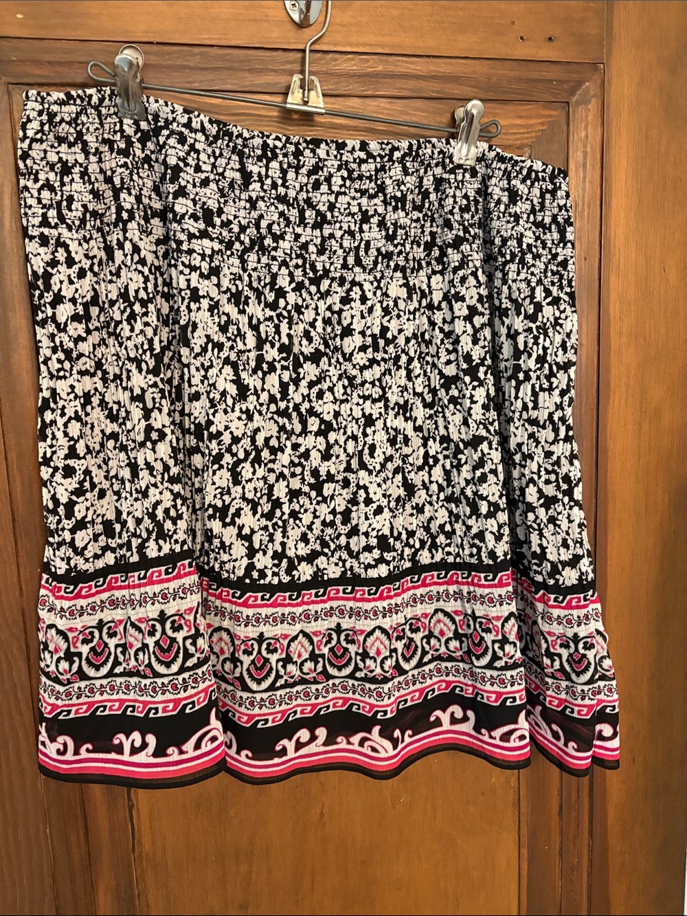 Women’s Black & White Floral Border Skirt with Pink Accents
